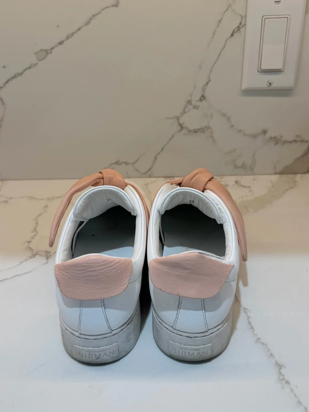 Alexandre Birman Clarita Bow Leather Sneakers White & Blush Pink Size 36